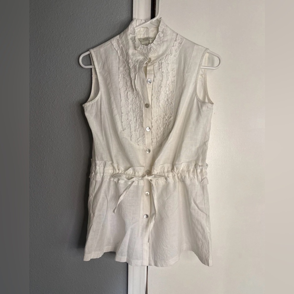 SANDRO Victorian Ruffles Drawstring linen blend blouse Women’s Size S rare